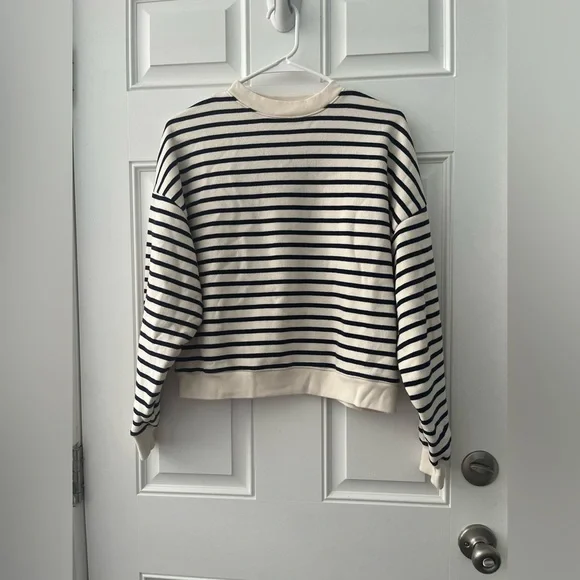 GAP Classic VintageSoft Wedge Crewneck Sweatshirt Navy & White Striped Shirt XS - Picture 5 of 7